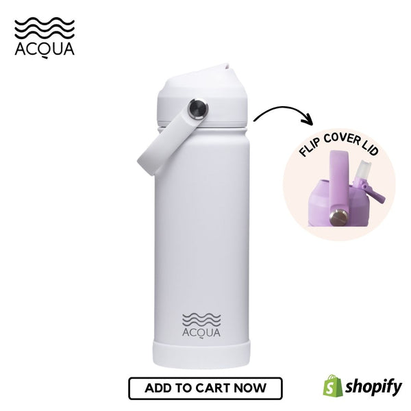 Acqua Flip Sip & Go! Double Wall Insulated Stainless Steel Water Cloudy White 18 oz