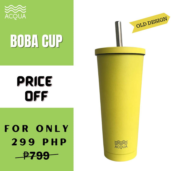 Acqua Bottles Old Design Boba Cup Lemonade Yellow Insulated Tumbler Stainless Steel 590ml