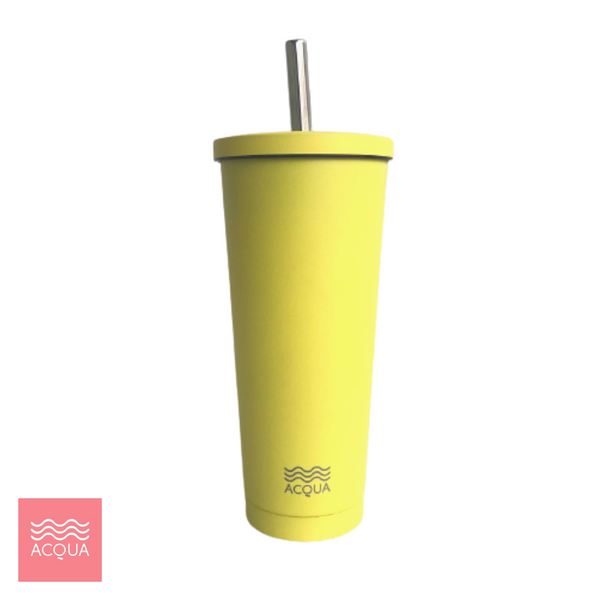 Acqua Bottles Old Design Boba Cup Lemonade Yellow Insulated Tumbler Stainless Steel 590ml