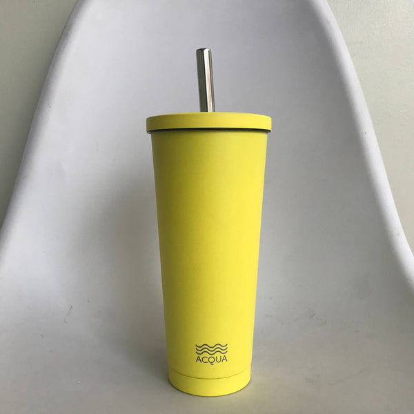Acqua Bottles Old Design Boba Cup Lemonade Yellow Insulated Tumbler Stainless Steel 590ml